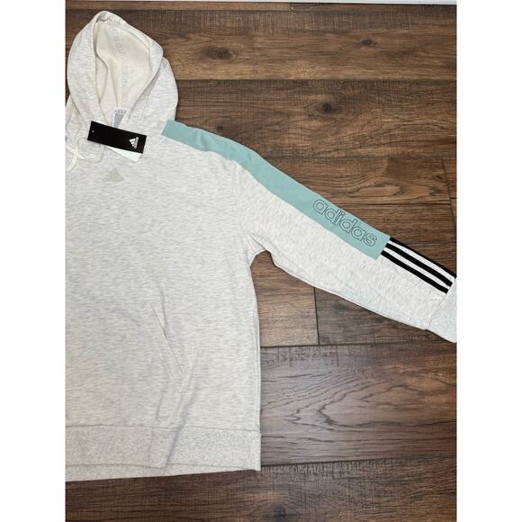 adidas Womens Essentials Colorblocked Hoodie Sweatshirt Aqua Gray Black Sz L NWT - Picture 3 of 5